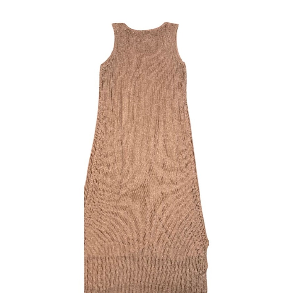 Chicos Zenergy Womens Tan Linen Blend Metallic Knit Sleeveless Maxi Dress Size 2 - Picture 3 of 3